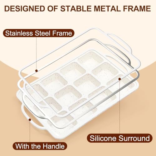 CAKETIME Silicone Brownie Pan with Dividers Metal Reinforced Frame