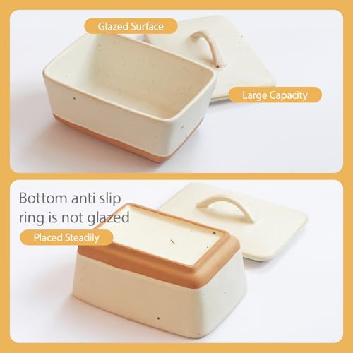 Ceramic Butter Dish With Lid for Countertop,Porcelain Butter