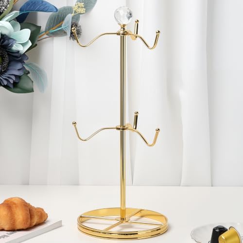 Mug Tree Coffee Cup Holder for Counter Top 6 Hooks(Gold)