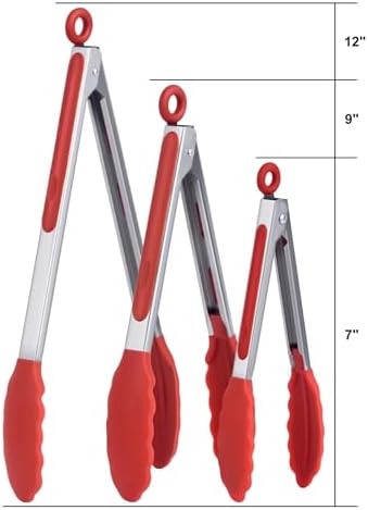 Locking Silicone Kitchen Tongs, 3-Piece, 7/9/12-Inch