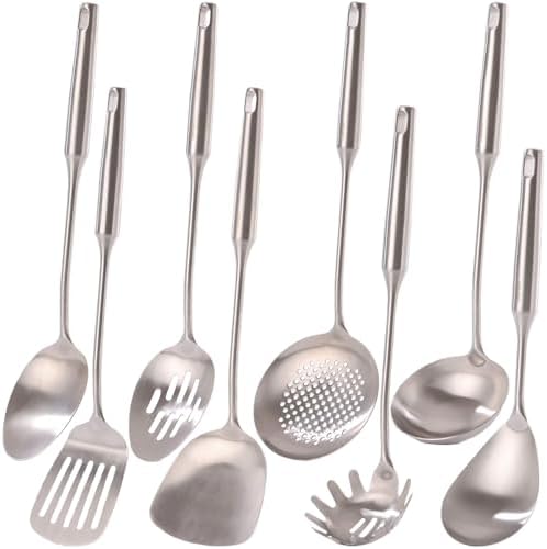 18/10 Stainless Steel Kitchen Utensils Set - 8 PCS All Metal Cooking