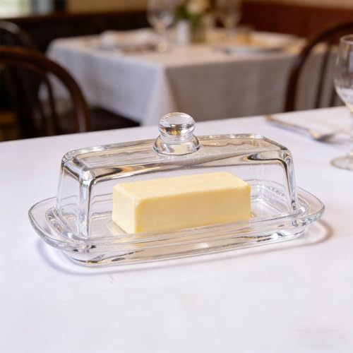 Glass Butter Dish with Lid,Large Deep Covered Butter Dish,Clear