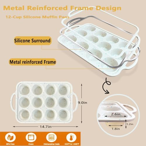 2 Pack 12 Cup Silicone Muffin Pan With Metal Reinforced Frame