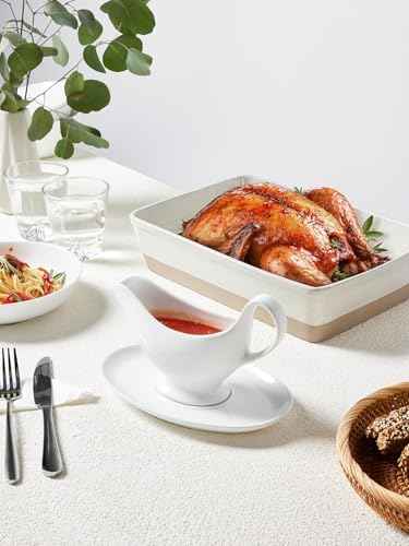 12 OZ Ceramic Gravy Boat with Sauce, White Sauce Boat