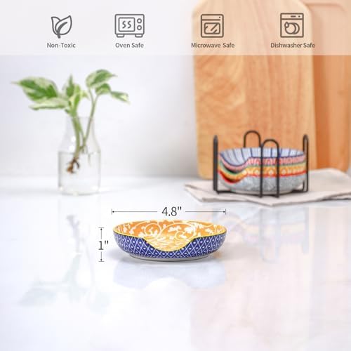 Selamica 4.8 Inch Ceramic Spoon Rest with Holder, Set of 4, Assorted