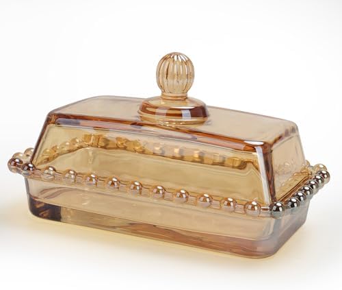 Retro Country Glass Butter Dish with Lid Vintage Butter Holder, Amber