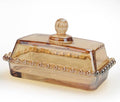 Retro Country Glass Butter Dish with Lid Vintage Butter Holder, Amber
