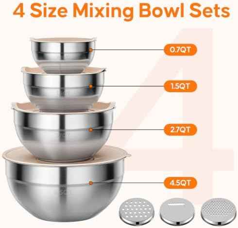 Stainless Steel Mixing Bowls with Lids Set, 4 Pack Cooking Bowls