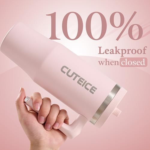 30 oz Pink Insulated Coffee Tumbler with Handle and Flip Straw 100%