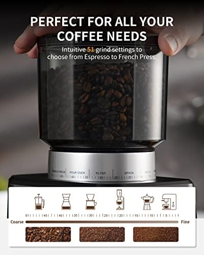 SHARDOR Conical Burr Espresso Coffee Grinder, 51 Settings, Stainless