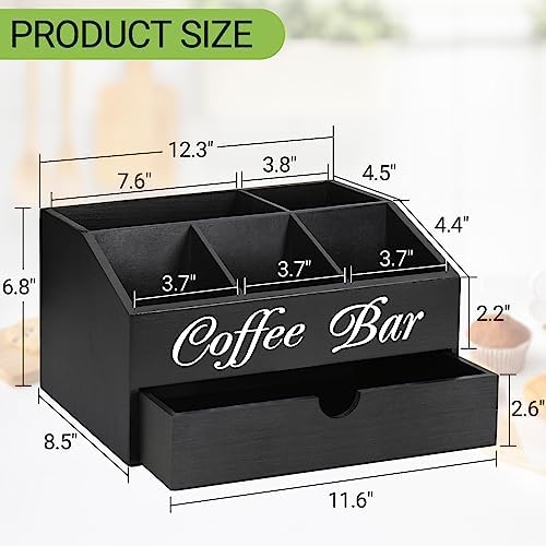 Coffee Bar Organizer Countertop, Wooden Bar Accessories With Drawer
