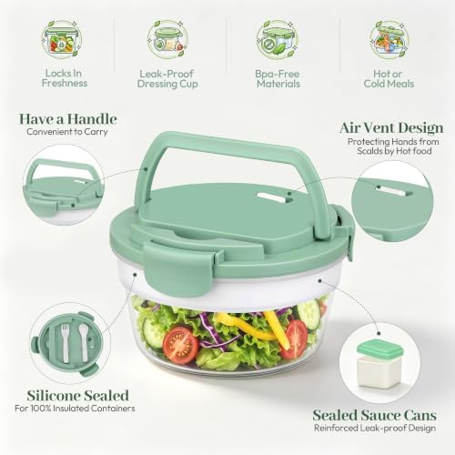 JSLOVE Salad Container for Lunch 58oz, Bento Box Adult with 4