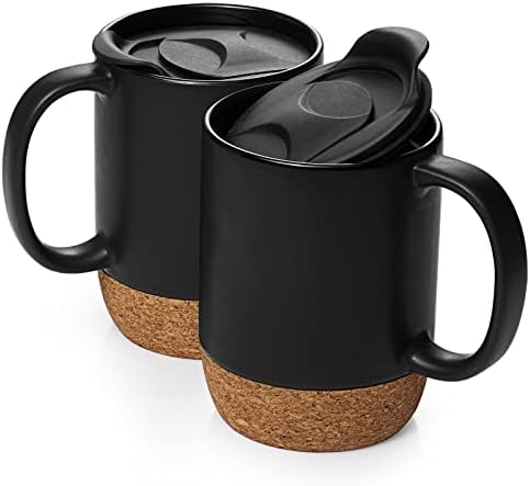 DOWAN Coffee Mugs Set of 2, 15 OZ Coffee Cup with Cork Bottom and