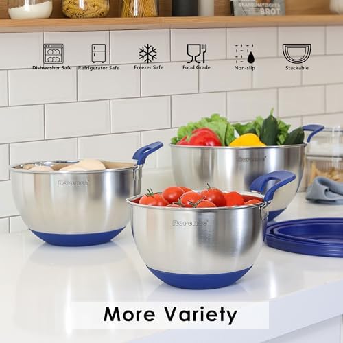 Rorence Stainless Steel Mixing Bowls: Stackable Mixing Bowl Set with