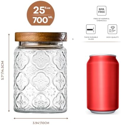 Glass Storage Containers With Lids, Glass Jars With Lids, 24oz, Set Of