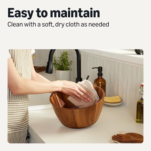 Amazon Basics Wooden Salad Bowl, Acacia Wood, 10 in., Family Size
