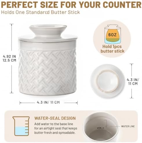 Butter Crock with Lid,Ceramic Butter Keeper for Countertop,Water Seal