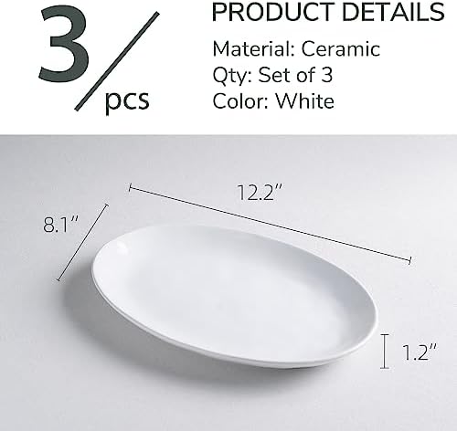 Ceramic Serving Platters, 12" White Serving Dishes, Dinner Plates, Set