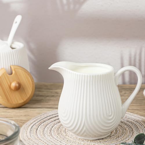 Ceramic Sugar and Creamer Set,10oz Sugar Bowl with Lid,8.5oz Cream