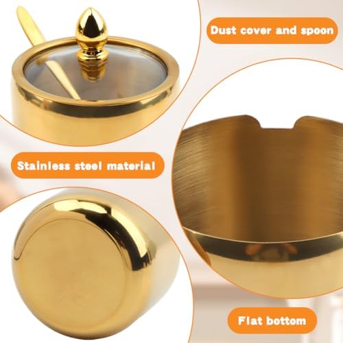 10oz Sugar Bowl with Clear Lid and Spoon, Gold or Silver Stainless