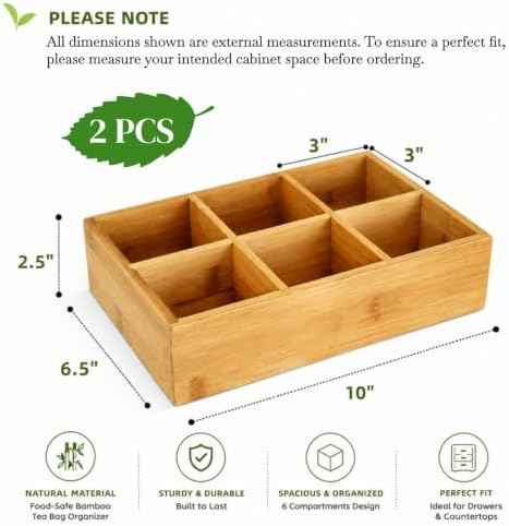 Dicunoy 2 Pack Bamboo Tea Bag Organizers, Wood Tea Bag Storage for