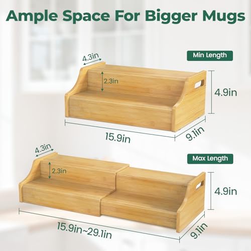 EsLuker.ly Coffee Mug Cup Holder Rack for Cabinets Countertop, Bamboo