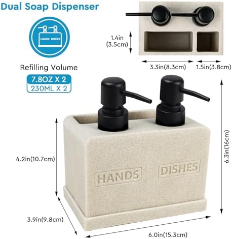 Hand and Dish Soap Dispenser Set, Dual Dispenser, Beige