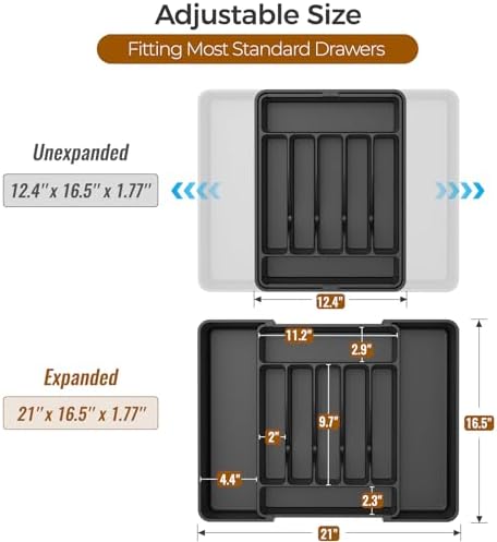 ukeetap Extra Large Expandable Silverware Organizer, Flatware Tray