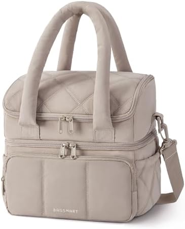 BAGSMART Lunch Bag Women, Double Deck Insulated Lunch Box, Camel