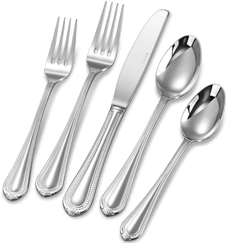 KEAWELL Premium Pearl Edge 20/45/65-Piece Silverware Set (65, Silver)