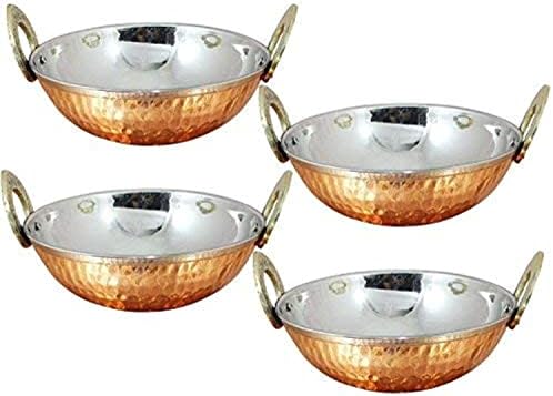 ® Set of 4, Pure Copper, Stainless Steel Bowls with Solid Brass Handle
