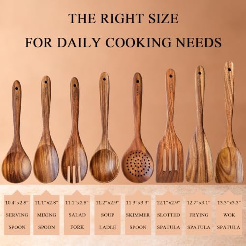 8 Piece Teak Wooden Kitchen Utensil Set