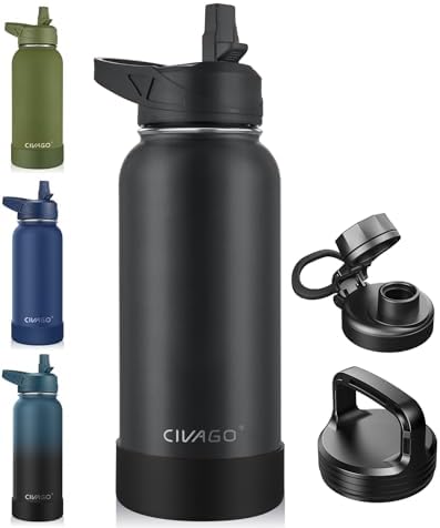 CIVAGO 32 oz Insulated Stainless Steel Water Bottle With Straw and 3