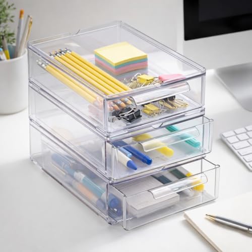 BINO | Clear Stackable Storage Drawers, Small - 3 Pack | Clear Storage