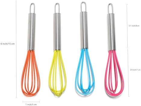 Mini Whisks 6 inch 4Pcs silica gel stainless steel Whisk, Hand Egg