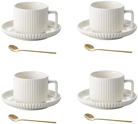 5 Ounce Espresso Cups Set of 4, Small Coffee Cups with Saucers and