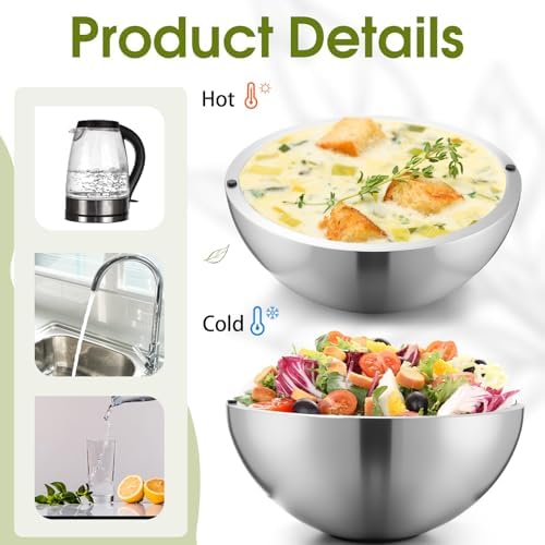 Honeydak 2 Pack Dip Chiller Bowl 35 Oz + 70 Oz, Silver