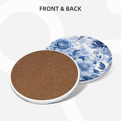 Coaster for Drinks Set of 6, Blue Vintage Spanish Ceramic Floral