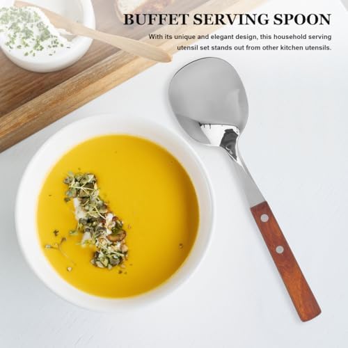 Cabilock Stainless Steel Slotted Serving Spoon Set with Wood Handle