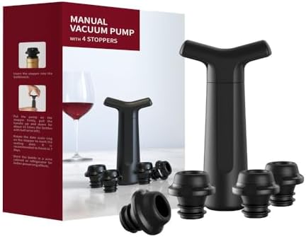 Wine Bottle Vacuum Sealer Pump Set with 4 Reusable Stoppers – Manual