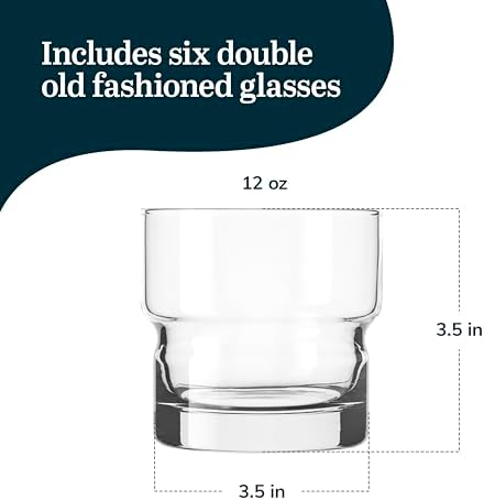Libbey Newton Double Old Fashioned Glasses Set of 6, Sleek, Stackable