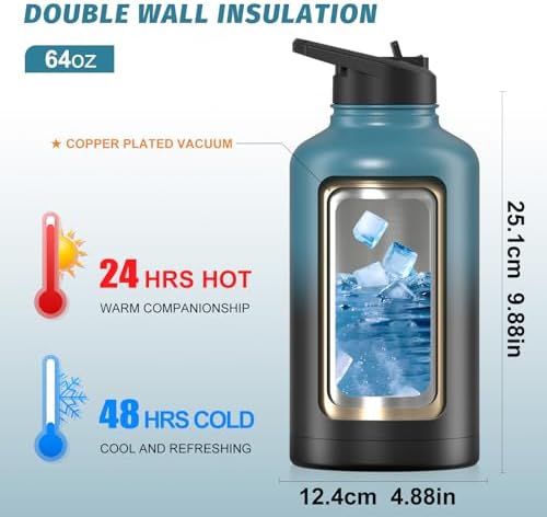 64oz Insulated Water Bottle (Cold for 48 Hrs),BPA Free&Leak Proof,Half