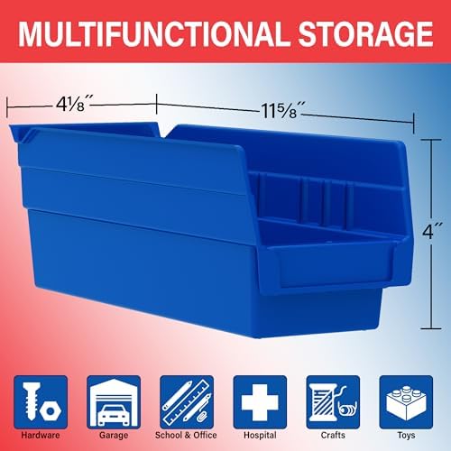 Akro-Mils 30120 Plastic Shelf Bins, 12" x 4" x 4", 24-Pack