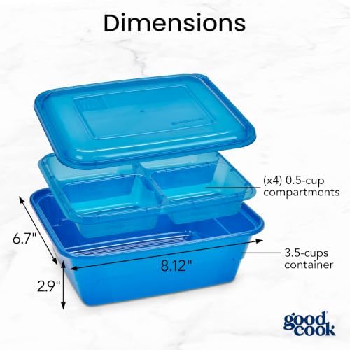 GoodCook Meal Prep Containers with Removable Bento Tray, Square