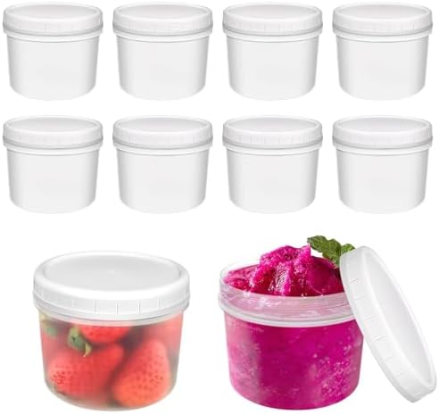 10 Pack 12oz Reusable Small Plastic Containers with Screw Lids