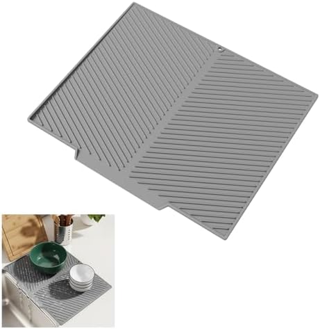 Silicone Dish Drying Mat for Kitchen Counter with 6.5" Built-in Drain