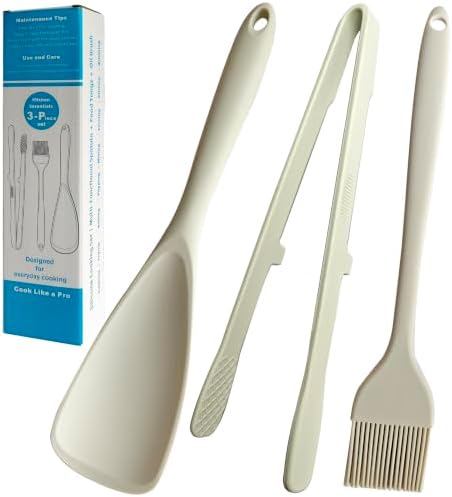 Silicone Spatula Tongs and Basting Brush Set, 3-Piece, White