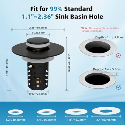Universal Bathroom Sink Drain Strainer, Matte Black