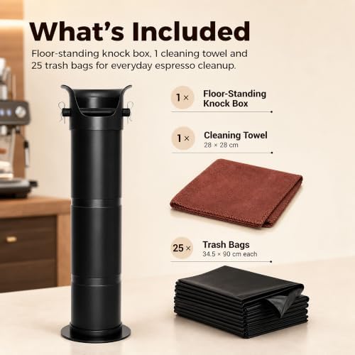 Large Espresso Knock Box for Coffee Grounds with 25 Garbage Bags and