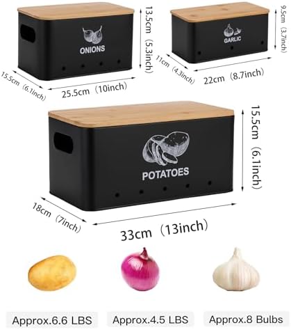 Metal Onion Garlic Potato Storage Set, Kitchen Vegetable Storage Tins